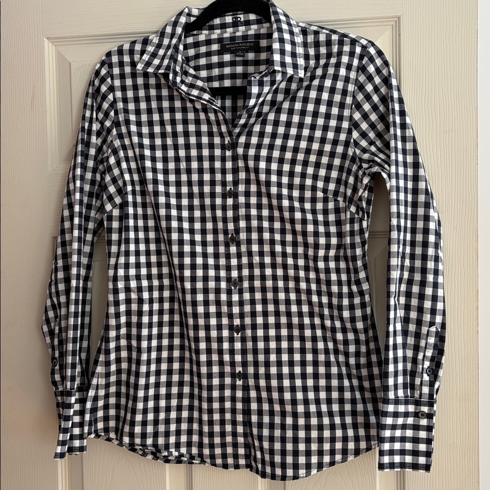Banana Republic Riley tailored stretch gingham shirt size 6